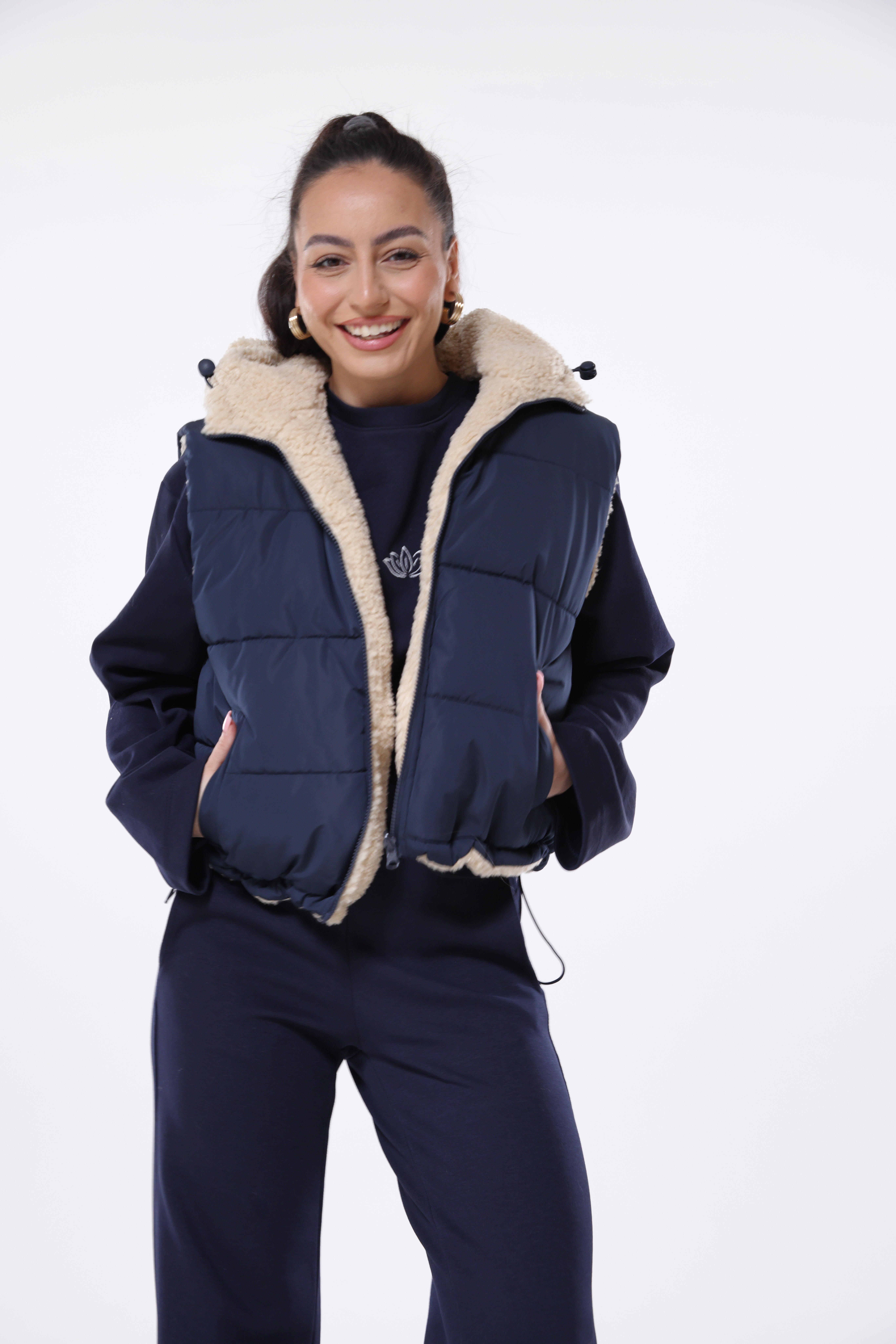 BOA kurze Wendeweste mit Kapuze navy