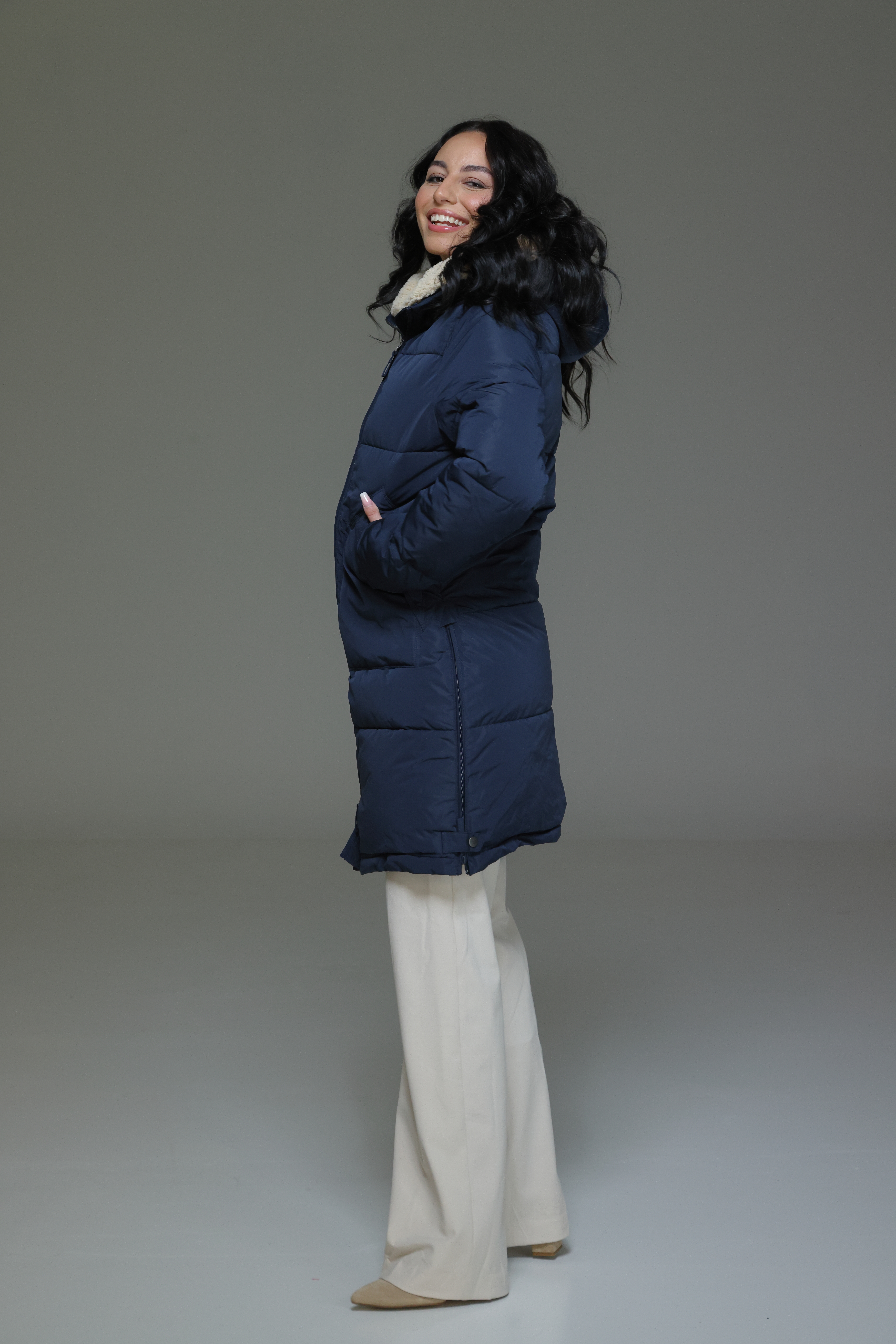 LUA Mantel midi Parka mit Kapuze navy