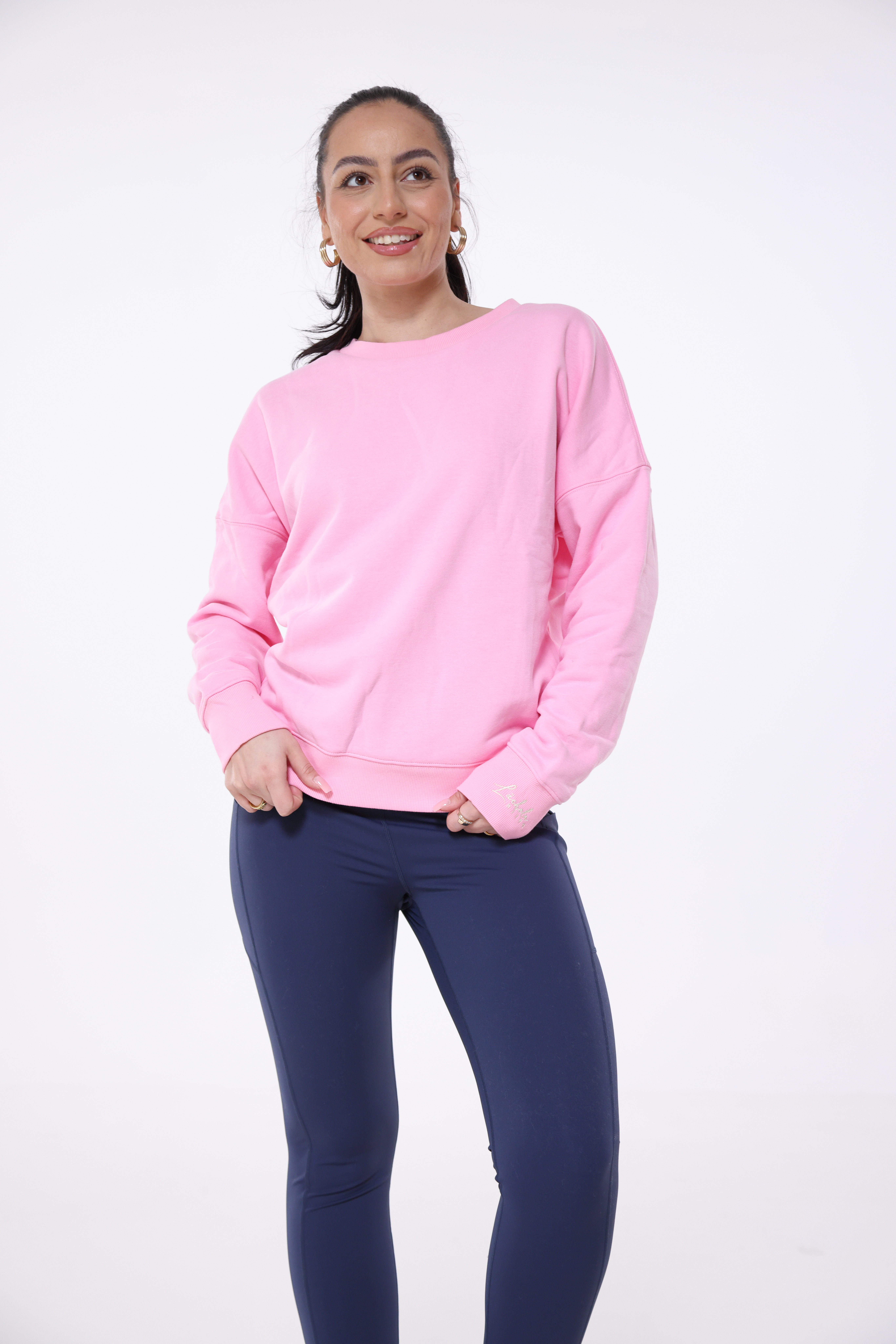 MEL Pullover uni Stiching "lächeln hilft", pink