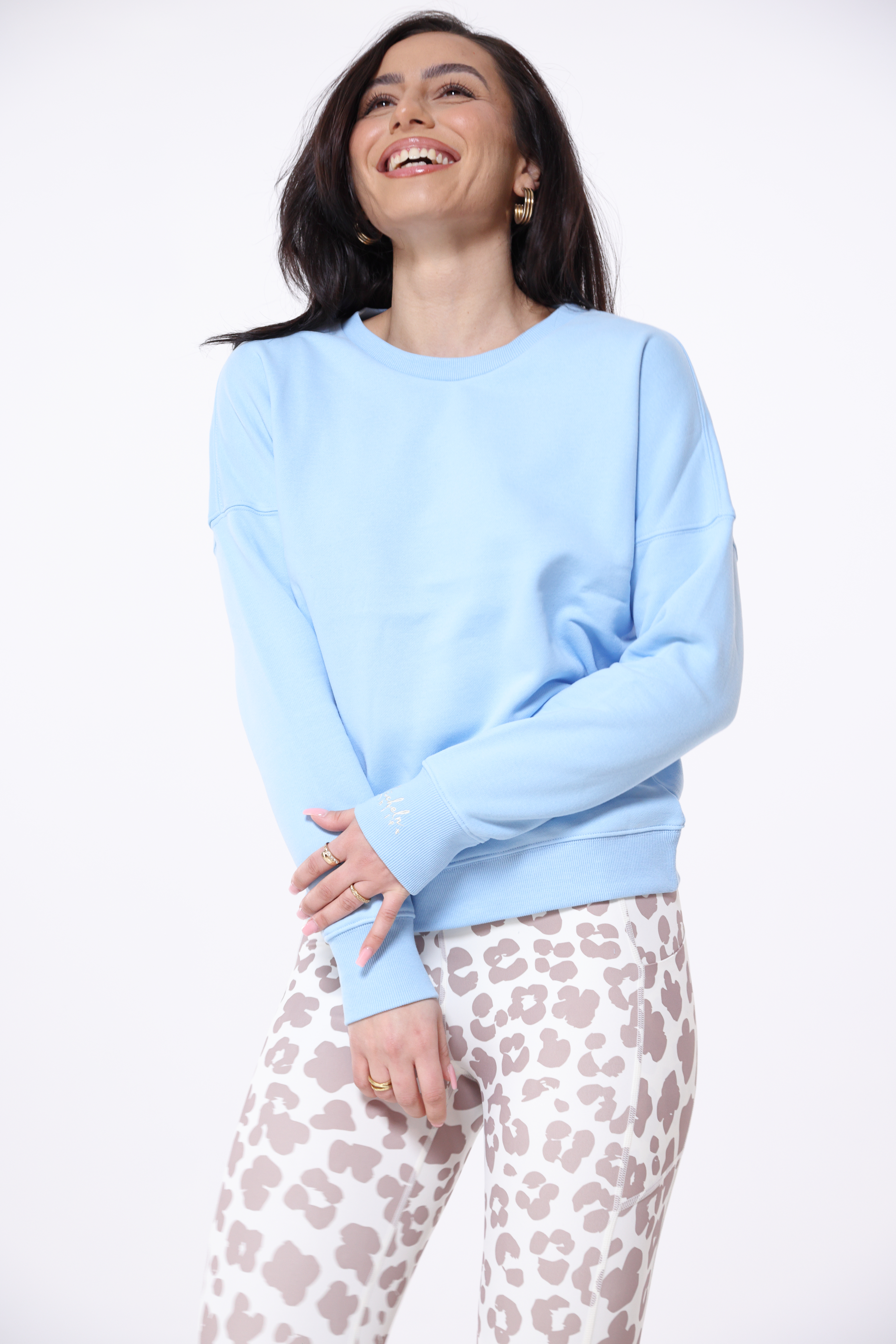 MEL Pullover uni Stiching "lächeln hilft", blau